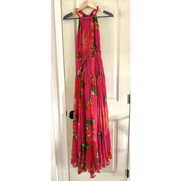 Farm Rio Anthropologie Multicolor Red Pietra Floral Halter Maxi Dress S NWT - Picture 1 of 16